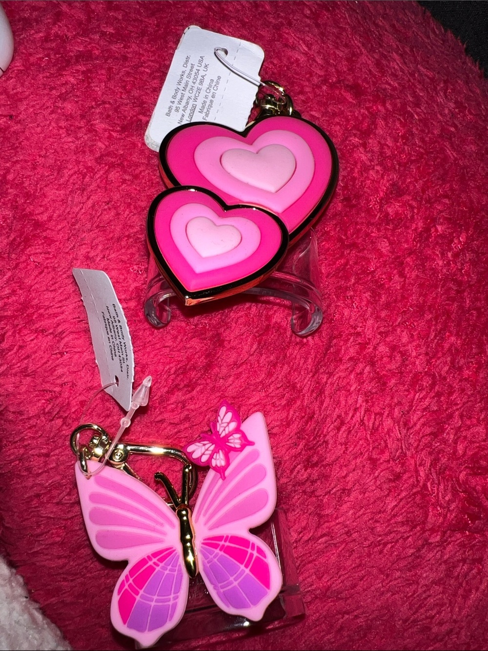 Bath and body Poc bac holder Pink Heart & Butterfly Keychain Set